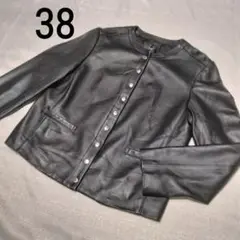 23区 シープレザー　ノーカラージャケット　黒　ブラック　38 M