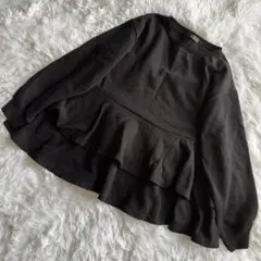 Miyo トレーナー スエット ペプラム フリル 長袖 ブラック 黒 LL XL