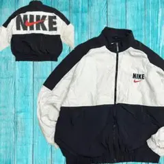 【90s銀タグ】 ナイキ ナイロンジャケット XL 黒白 背面デカロゴ ゆるだぼ