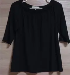 レース付き 黒Tシャツ　五分袖　カットソー
