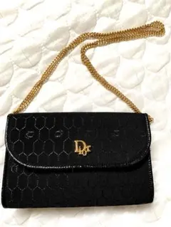 【美品】クリスチャンディオール チェーン ショルダーバッグ ハニカム キャンバス