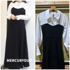 MERCURYDUO シャツドッキングニットフレアワンピース ブラック