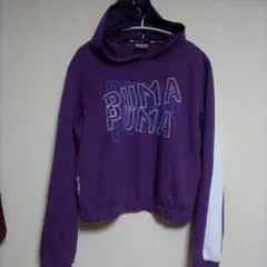 PUMA フード付き紫色ロゴパーカー