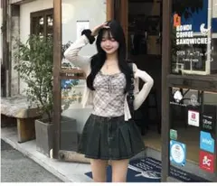 emmyダークデニム プリーツミニスカート ベルト付き