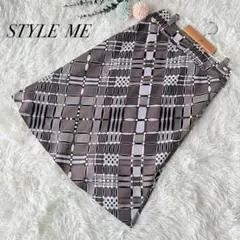 【スタイルミー】スカート 総柄 膝丈 Aライン グレー ホワイト サイズ9