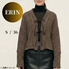 【訳あり特価】ELIN チェック リボン クロップド 36 茶カーディガン日本製