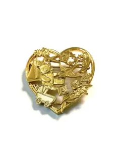 ゴールドトーン　ハートモチーフ　ブローチ