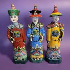 骨董 中国古玩 福建會館 游長子造 十錦 粉彩 漢人 置物　骨董　時代物　三体