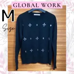 グローバルワーク　キラキラ　ビジュー ニット　ブラック　トップス　黒　M