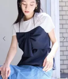 VIS【美easy】ねじりリボンTシャツドッキングプルオーバーのサムネイル