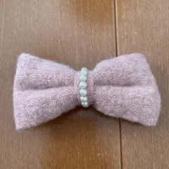 リボンヘアクリップ ピンク パール付き