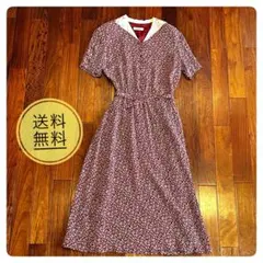 INGEBORG ヴィンテージ 総柄 ロングワンピース 刺繍レース襟 ボルドーのサムネイル
