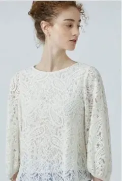 トゥモローランド　Ballsey ペイズリーレース　パフスリーブブラウス　白