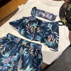 150サイズ　RUSTY トロピカルリーフプリント水着4点セット