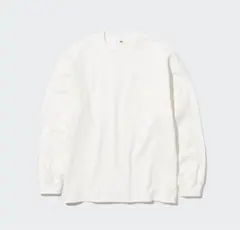 ユニクロ　ホワイト クルーネック　ロンT ウォッシュコットン　【Ｌ】