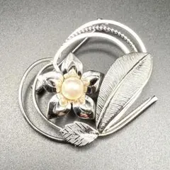 【美品】ヴィンテージ パールブローチ シルバーカラー 花モチーフ レトロ