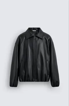フェイクレザーボンバージャケット ブラック