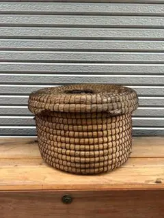 天然素材 手編みバスケット 蓋付き　昭和レトロ　大正ロマン