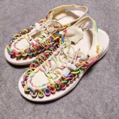 編み込み キッズ コードサンダル 20cm レインボー マルチカラー