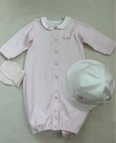美品　ファミリア　ピンクのロンパースと帽子　ミトンはおまけ