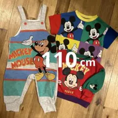 美品110チマジロ ミコリッドしまむらミッキー オーバーオール 3点セットレトロ