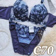 №1453【C70】フラワー刺繍リボン ブラジャー＆フルバックショーツ