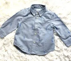 【未使用】Ralph Lauren ブルー刺繍長袖シャツ 12Ｍ 80