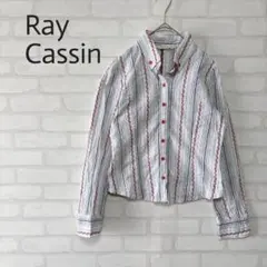 Ray Cassin ストライプ長袖シャツ　花柄刺繍　赤ボタン　コットンガーリーのサムネイル