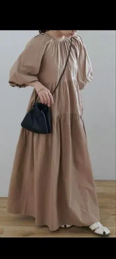 discoat ベージュ 袖バルーンワンピース Fサイズ