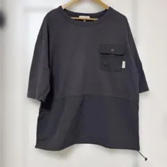 LOGOS DAYS 異素材切替チュニック 3L ネイビー ポケット付きのサムネイル