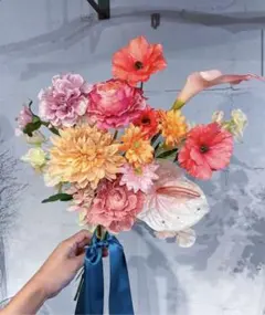 【結婚式用ブーケ】ブートニア付ウェディングブーケ　 アーティフィシャルフラワー