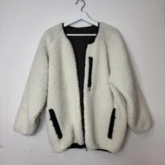 アイボリー ブラウン ジップアップ フリースジャケット リバーシブル