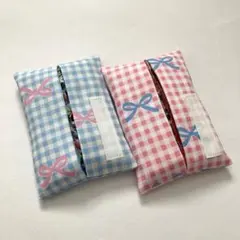 【色違いチェックリボン柄】お子様用ミニポケットティッシュカバー
