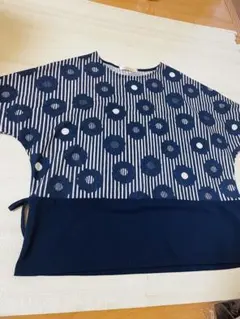 ドットストライプ柄切替半袖カットソー❤️ネイビー❤️婦人服シニアミセス❤️花柄❤️M〜L