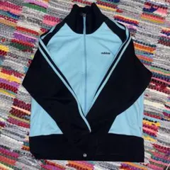 adidas 水色 黒 ジップアップジャケット