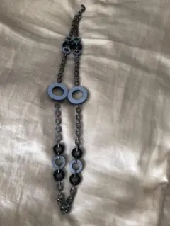 ロングネックレス 黒 紫 銀 チェーンベルト