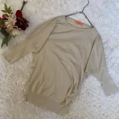 美品【sunauna 】スーナウーナベージュ 五分袖 トップス　40(L)日本製