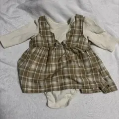 ベージュ系チェックロンパース・カバーオール