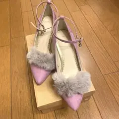 パンプス ファー くすみパープル 冬用 S