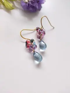 No.679 フラワーピアス グラデーション 青 紫 チェコビーズ - メルカリ