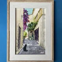 水彩画　綺麗な路地　絵画　原画