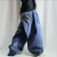 刺繍デザイン ワイドレッグデニムパンツ　ブルックリンエクスプレス