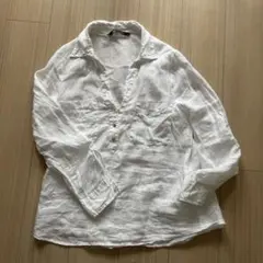 ZARA リネン　ホワイト ゴールドボタン M シャツ風のサムネイル