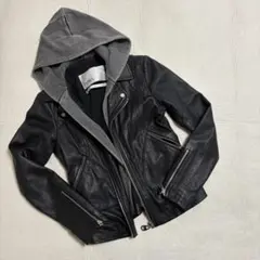 DOMA フード付きレザーライダースジャケット