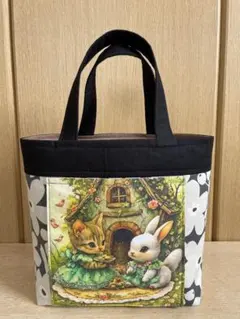猫さん&うさぎさん☆パネル☆後ろポケット付き☆花柄☆ハンドメイドトートバック