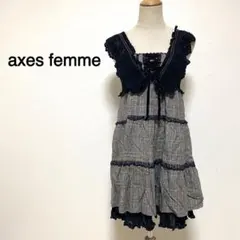 axes femme グレーカラー チェック柄 ロリータ キャミワンピース