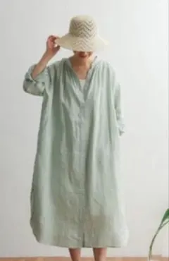 アーバンリサーチドアーズ　リネン100%ギャザーワンピースミントグリーン