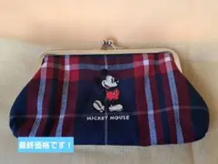 ミッキーマウス チェック柄 がま口ポーチ　約１0×19cm