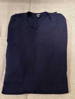 ネイビー 長袖 綿ニットセーター クルーネック