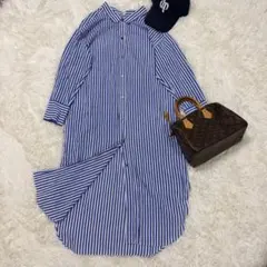 IENA ブルーストライプシャツワンピース ゆったり バックスリット